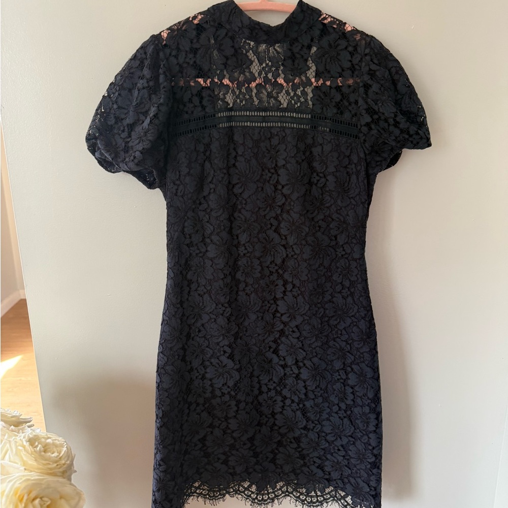 Adelyn Rae Navy Lace Mini Dress with Open Back